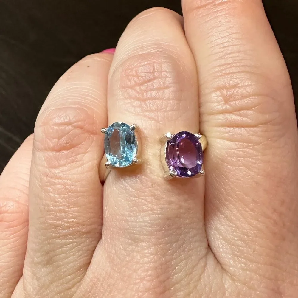 Genuine 1.5ct each of blue topaz and‎ amethyst, set in .925 ring!